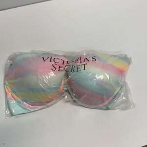 Pink Victoria Secret 38D Rainbow colored push up bra